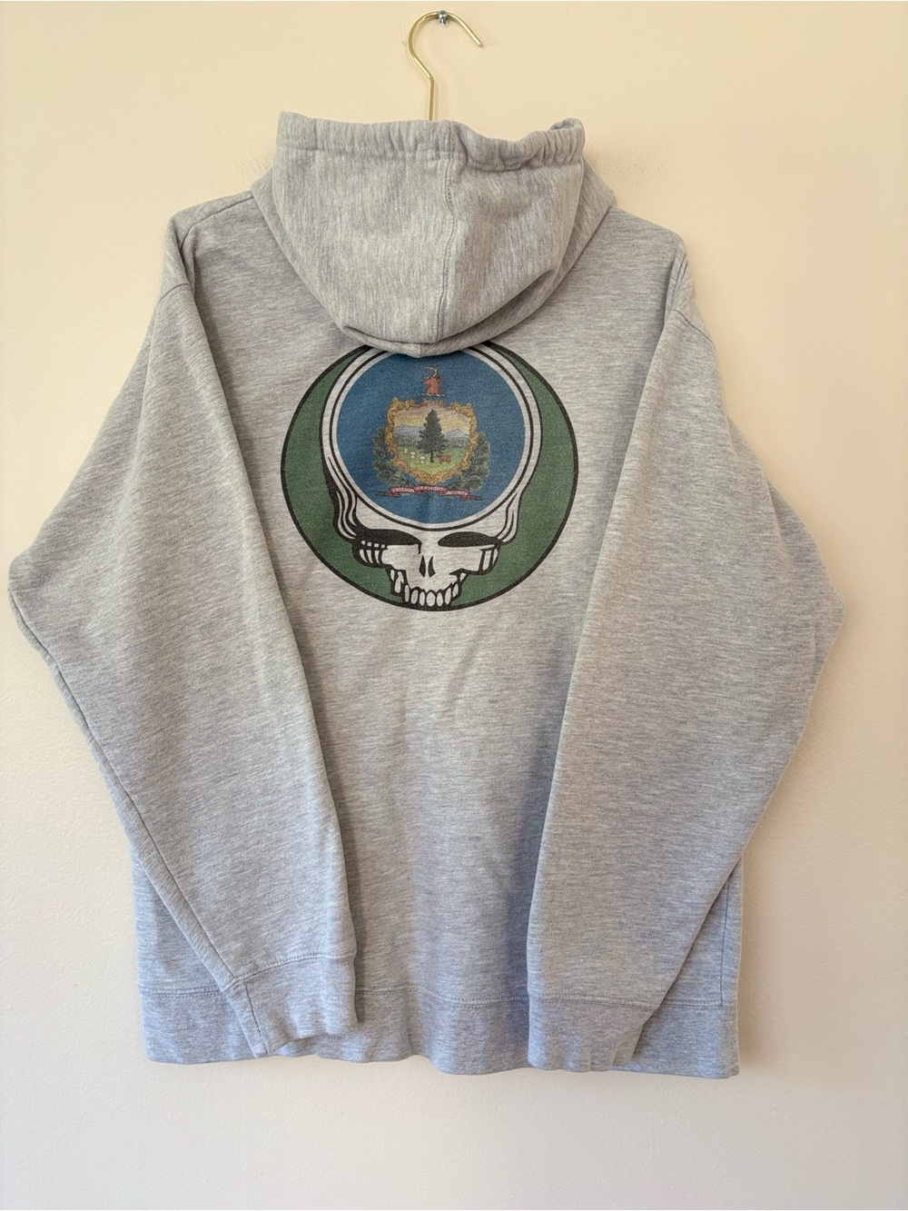 Grateful Dead Vermont Steal Your Face Gray Pullover Hoodie Size M Distressed
